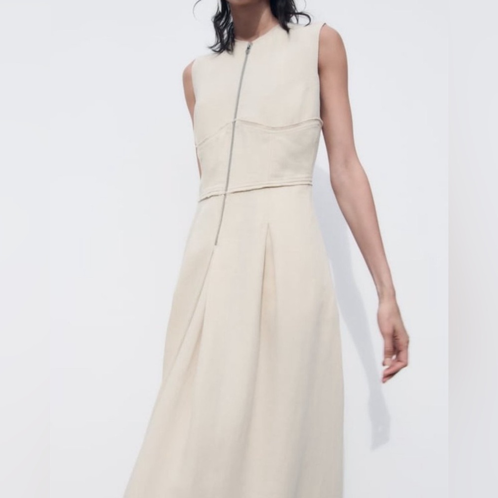 Zara Limited Edition Linen Cream Maxi Dress - Picture 3 of 10